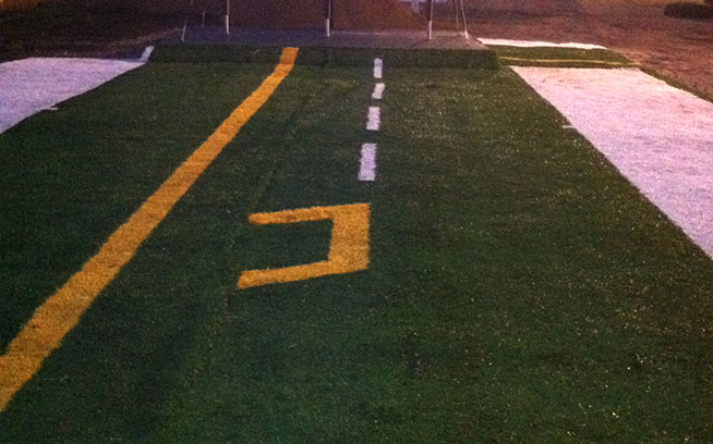 Artificial grass training lane with painted markings
